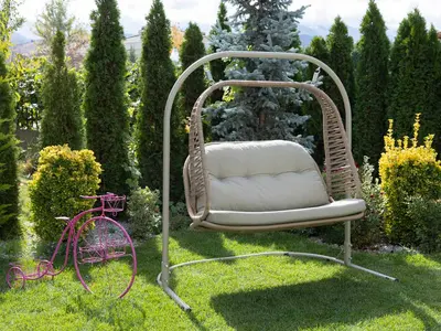 Baron İkili Salıncak — ip veya rattan örgü, metal iskelet