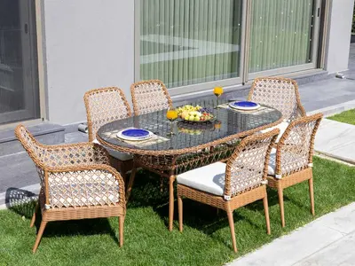 Bella Max Masa Takımı — rattan örgü, metal veya alüminyum