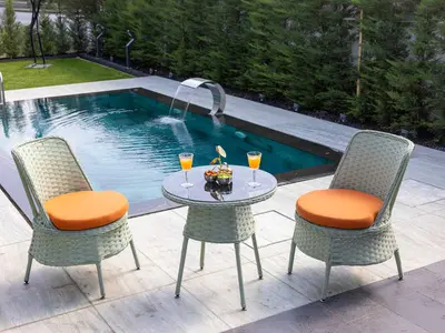 Misty Çay Seti — rattan örgü, alüminyum iskelet